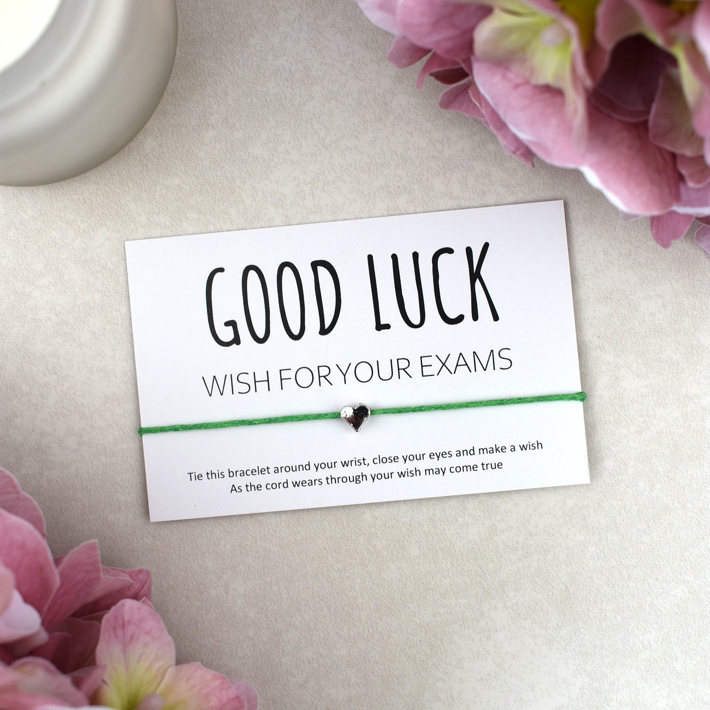 CLEARANCE - Good Luck Wish For Your Exams Wish Bracelet - Heart Charm
