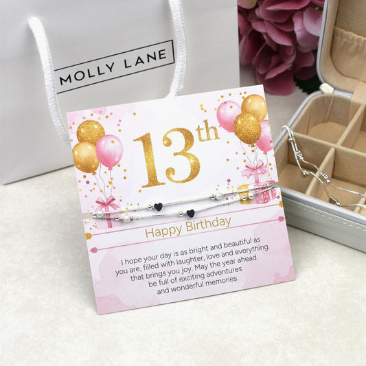 Happy 13th Birthday Silver Heart Bracelet | Teen Girl Birthday Gift