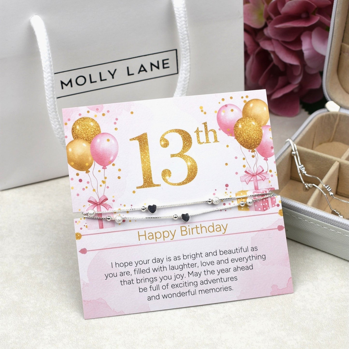 Happy 13th Birthday Silver Heart Bracelet | Teen Girl Birthday Gift