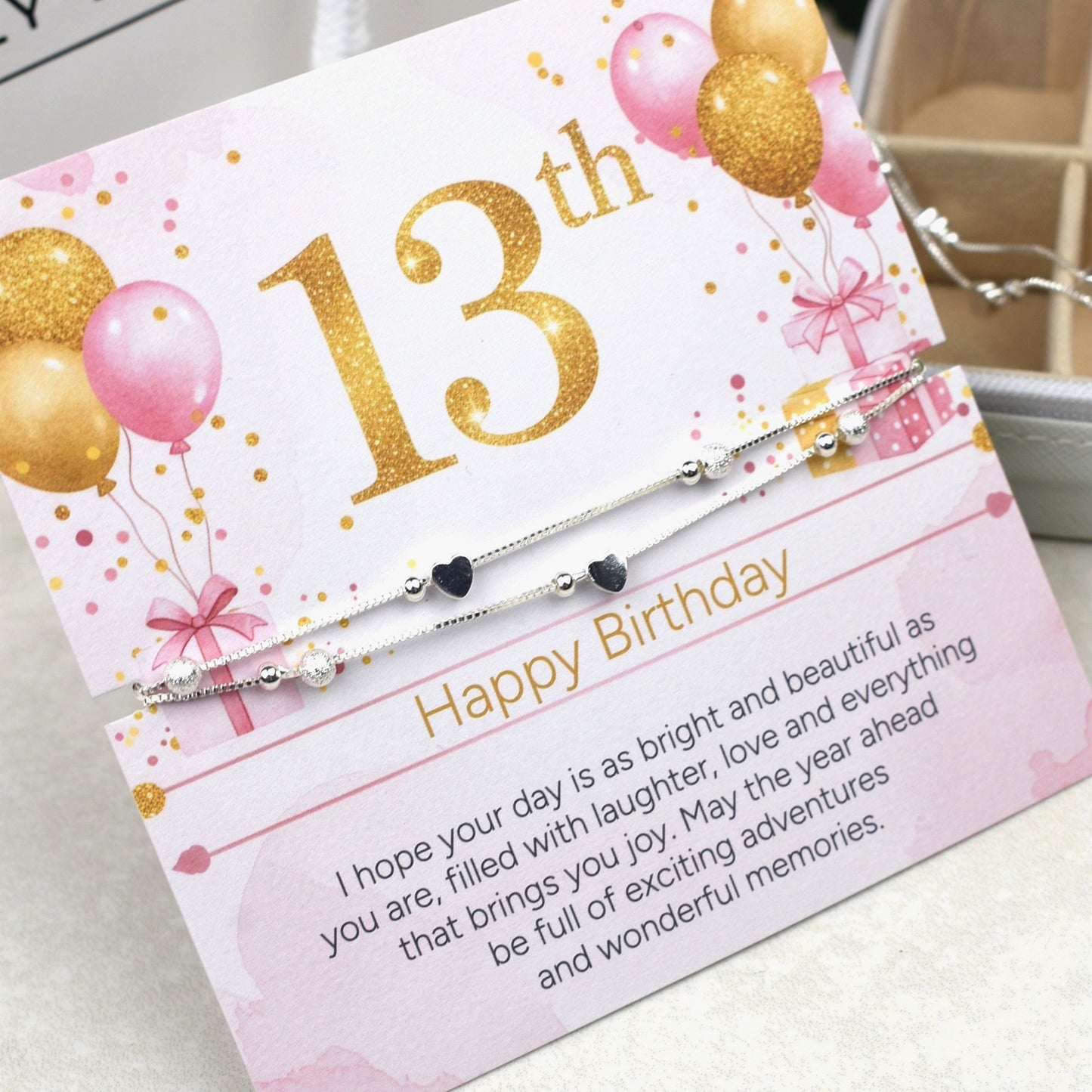 Happy 13th Birthday Silver Heart Bracelet | Teen Girl Birthday Gift