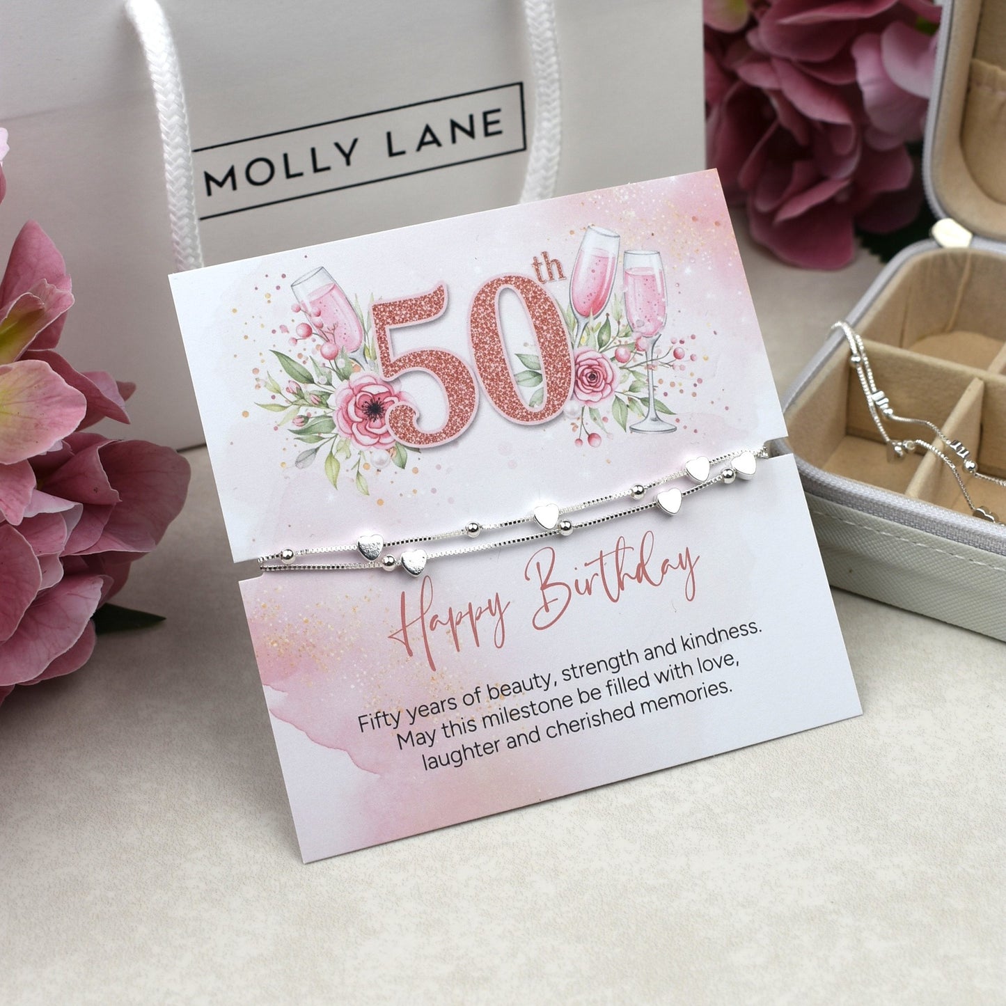 Happy 50th Birthday Heart Bracelet Gift | Fifty & Fabulous Bracelet Gift