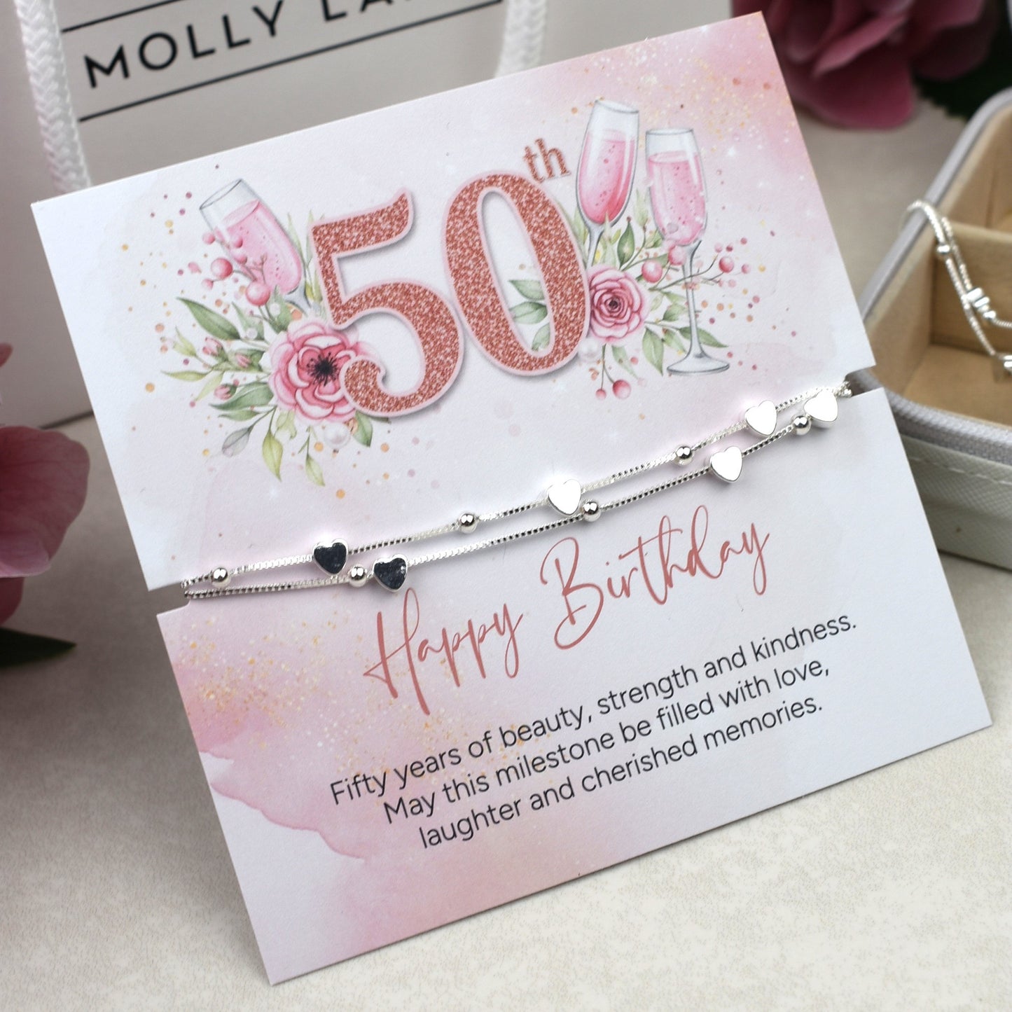 Happy 50th Birthday Heart Bracelet Gift | Fifty & Fabulous Bracelet Gift