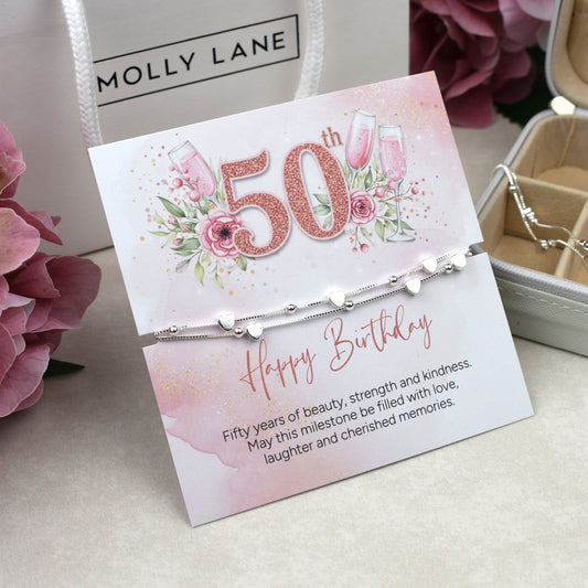 Happy 50th Birthday Heart Bracelet Gift | Fifty & Fabulous Bracelet Gift
