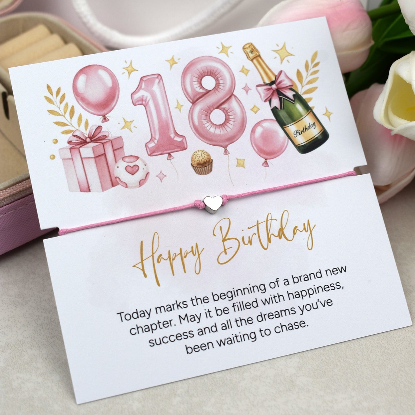 Elegant 18th birthday bracelet featuring a delicate charm and meaningful message, a thoughtful jewellery keepsake to celebrate a special milestone