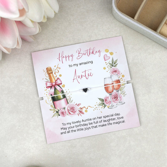 Happy Birthday to my amazing Auntie bracelet, sentimental Aunt birthday jewellery gift with meaningful message and elegant design