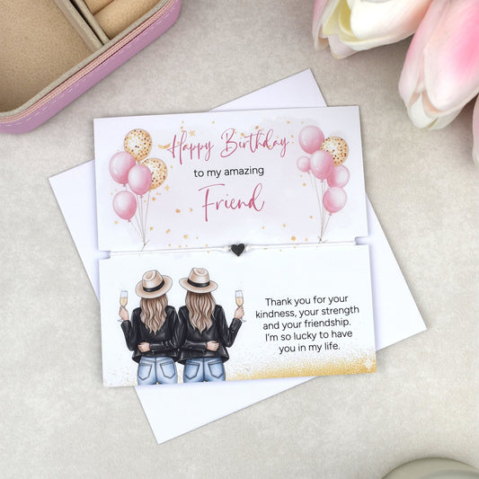 Elegant friendship birthday bracelet reading Happy Birthday To My Amazing Friend, perfect gift for her special day