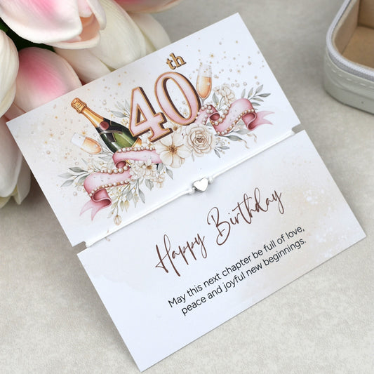 40th birthday wish bracelet with minimalist cord and silver charm, thoughtful milestone birthday gift for her special day
