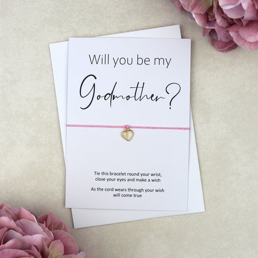 CLEARANCE - Will You Be My Godmother Wish Bracelet | Heart Charm