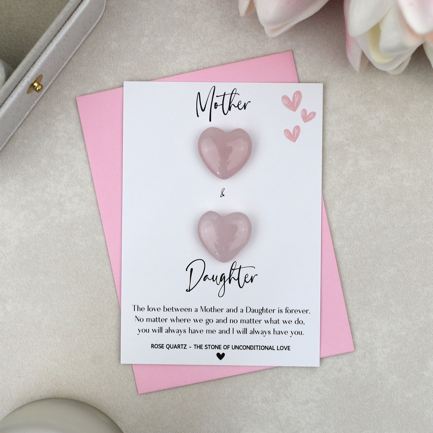 CLEARANCE - Mother and Daughter Rose Quartz Hearts