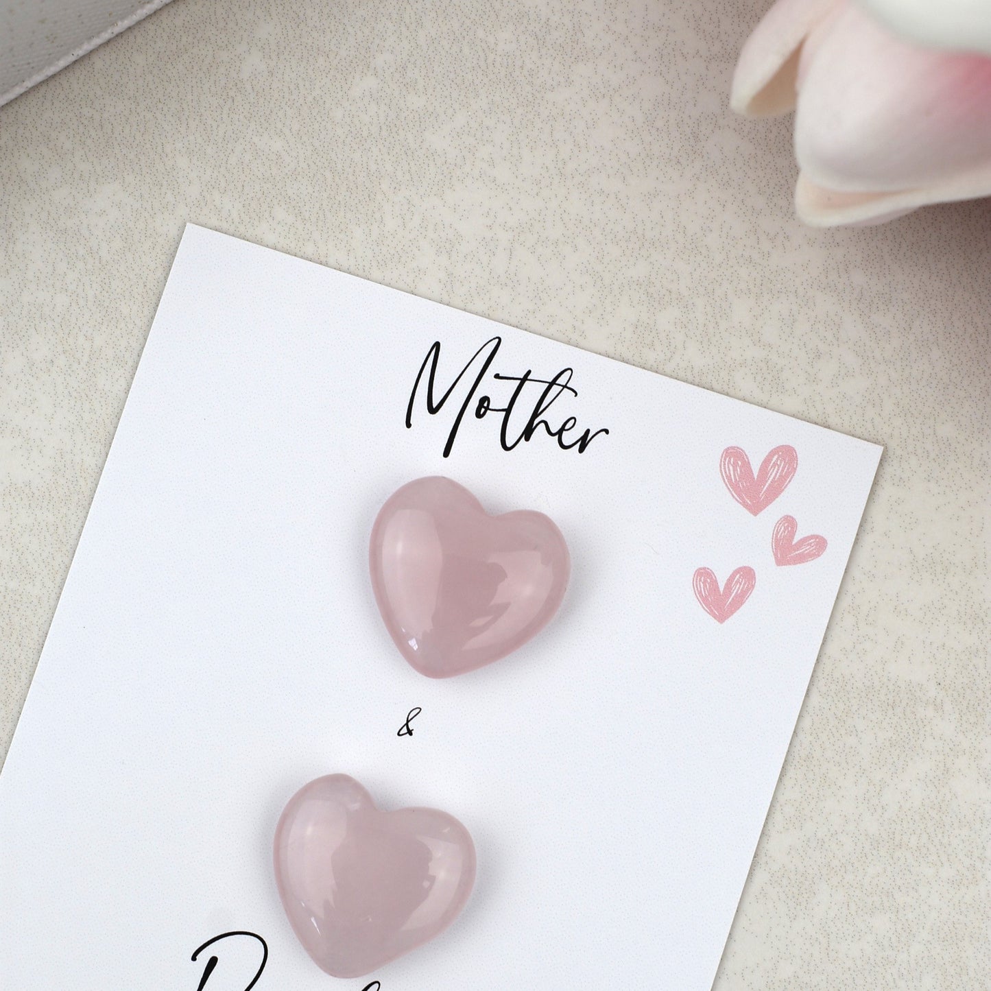 CLEARANCE - Mother and Daughter Rose Quartz Hearts