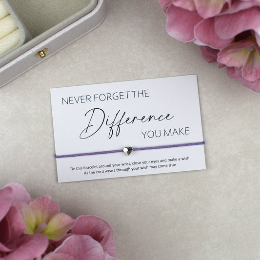 CLEARANCE - Never Forget The Difference You Make Wish Bracelet | Heart Charm