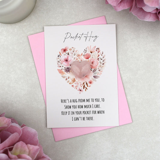 CLEARANCE - Rose Quartz Floral Heart Pocket Hug