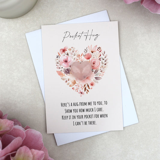 CLEARANCE - Rose Quartz Floral Heart Pocket Hug
