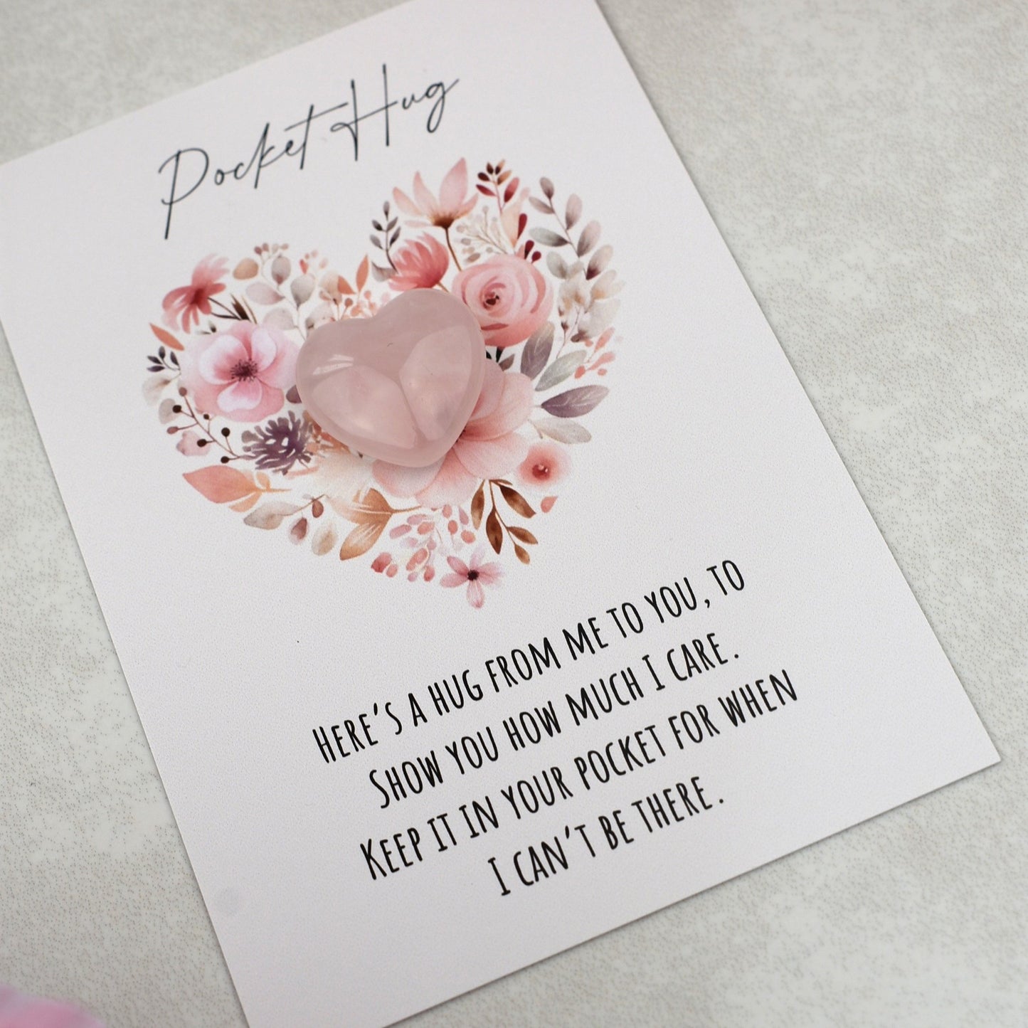 CLEARANCE - Rose Quartz Floral Heart Pocket Hug
