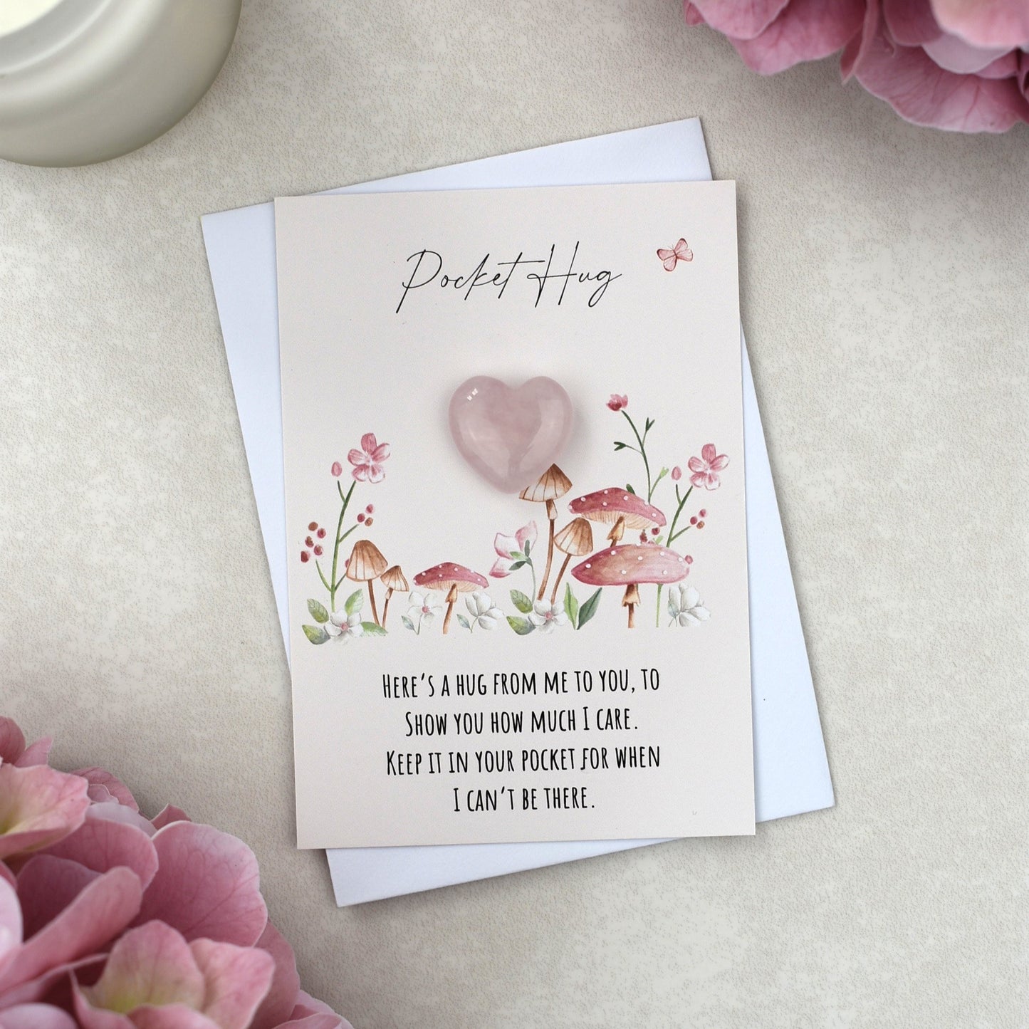 CLEARANCE - Rose Quartz Floral Pocket Hug