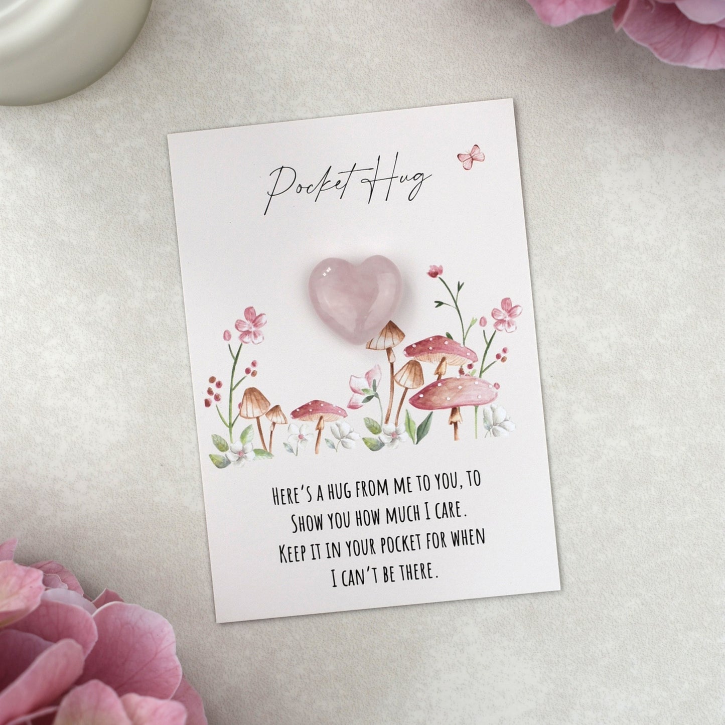 CLEARANCE - Rose Quartz Floral Pocket Hug