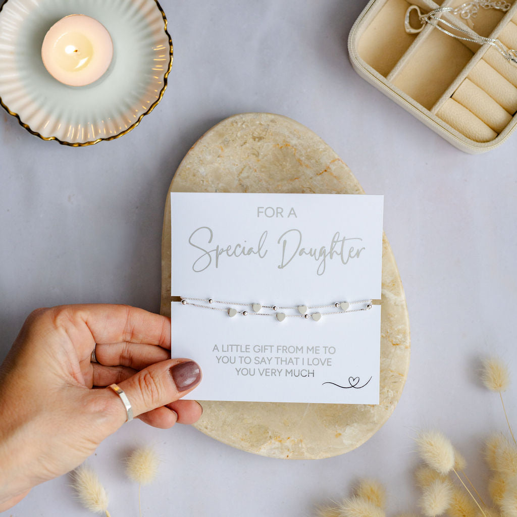 For a Special Daughter Bracelet – Silver Heart Jewellery Gift for Daughter