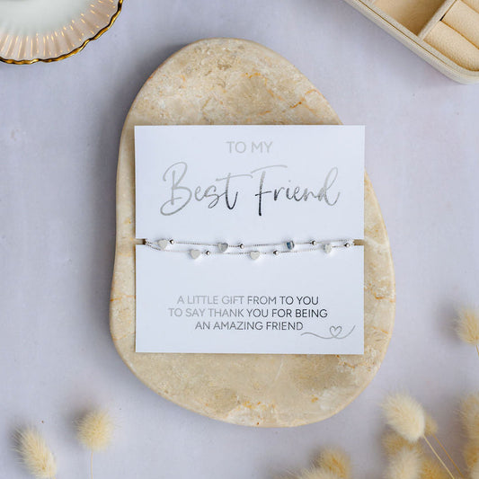 Elegant silver best friend bracelet designed as a meaningful gift to celebrate loyalty, love, and lifelong friendship.