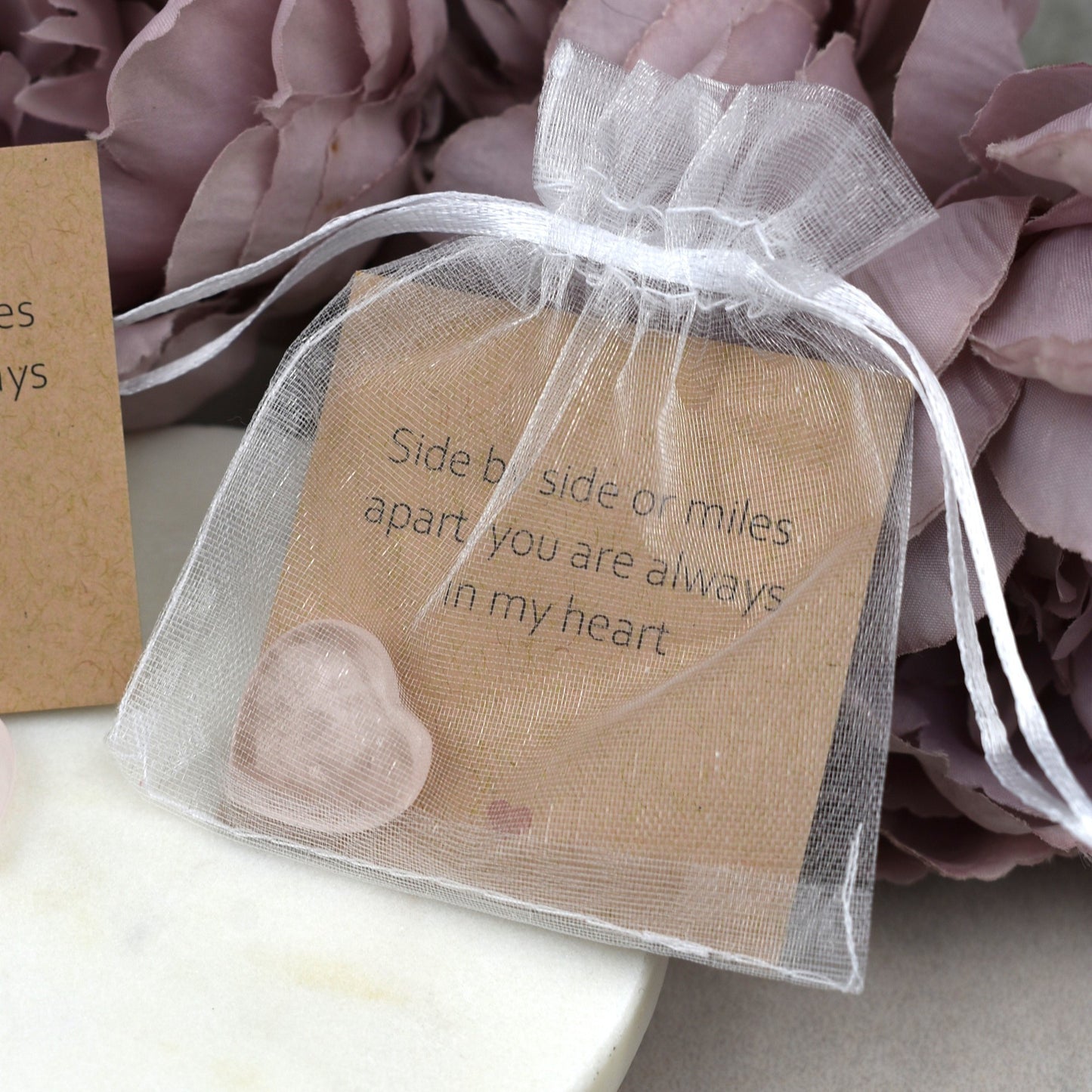 Rose Quartz Stone - Side By Side Or Miles Apart, You Are Always In My Heart | Rose Quartz Hug