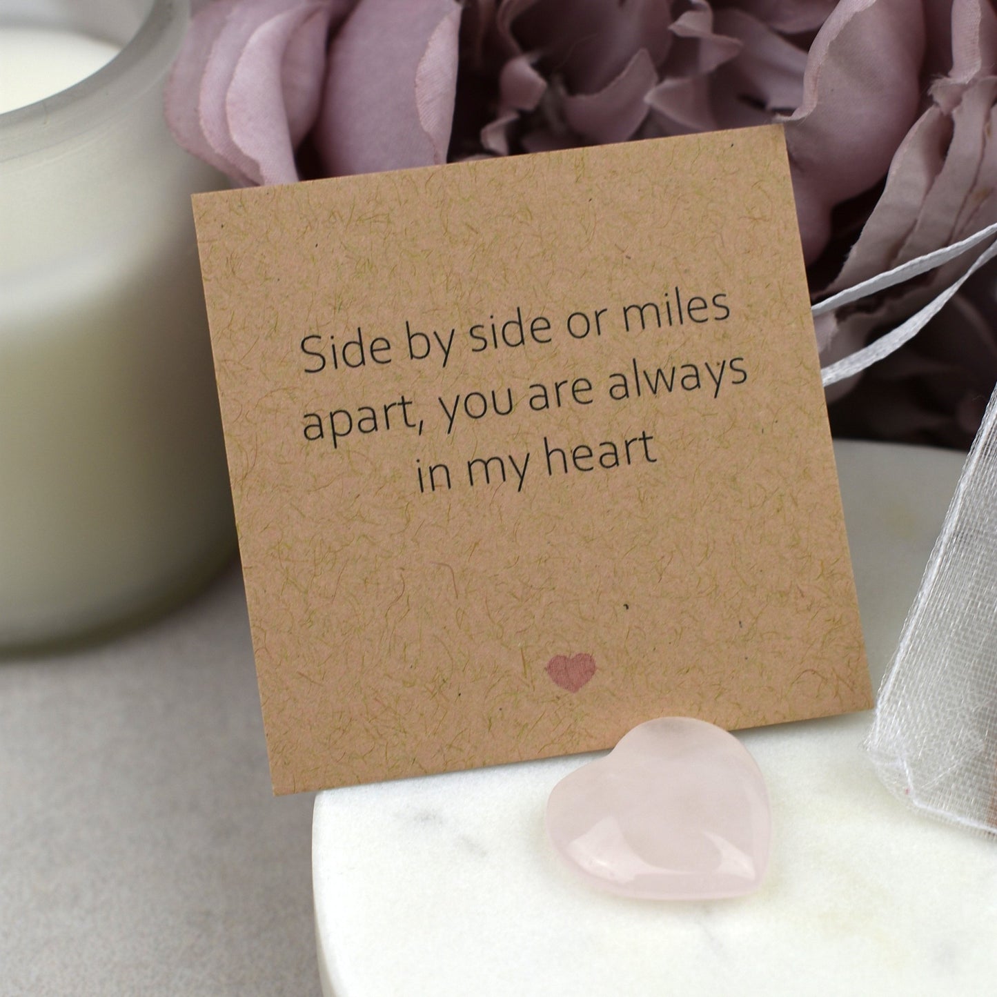 Rose Quartz Stone - Side By Side Or Miles Apart, You Are Always In My Heart | Rose Quartz Hug