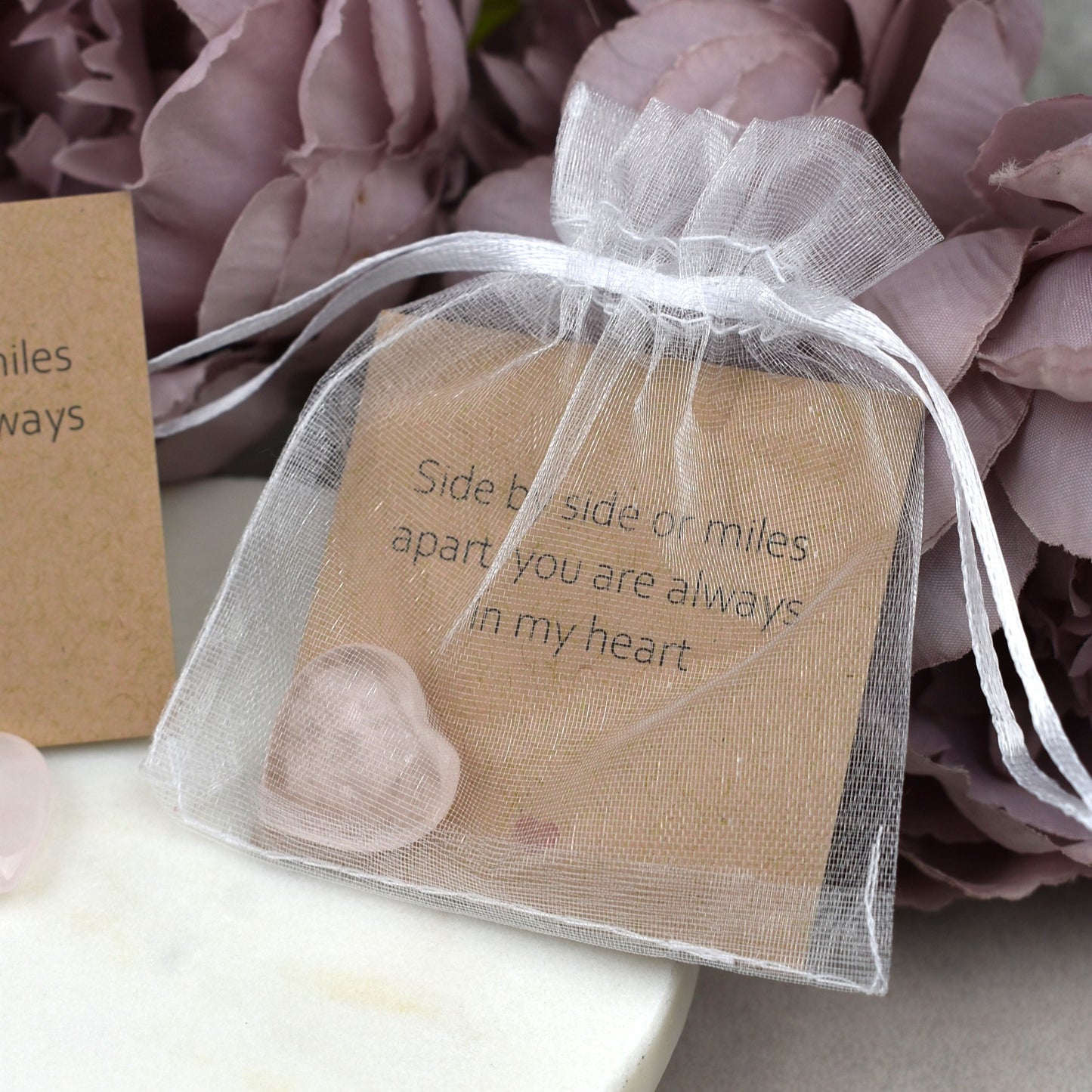 Rose Quartz Stone - Side By Side Or Miles Apart, You Are Always In My Heart | Rose Quartz Hug