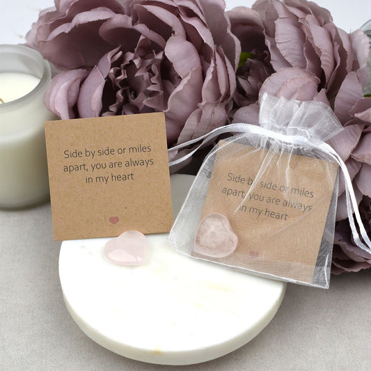 Rose Quartz Stone - Side By Side Or Miles Apart, You Are Always In My Heart | Rose Quartz Hug