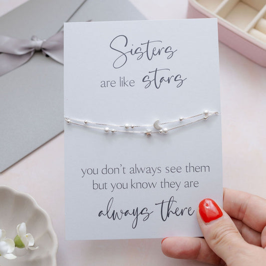 Sisters Are Like Stars Bracelet - Star & Moon Charms