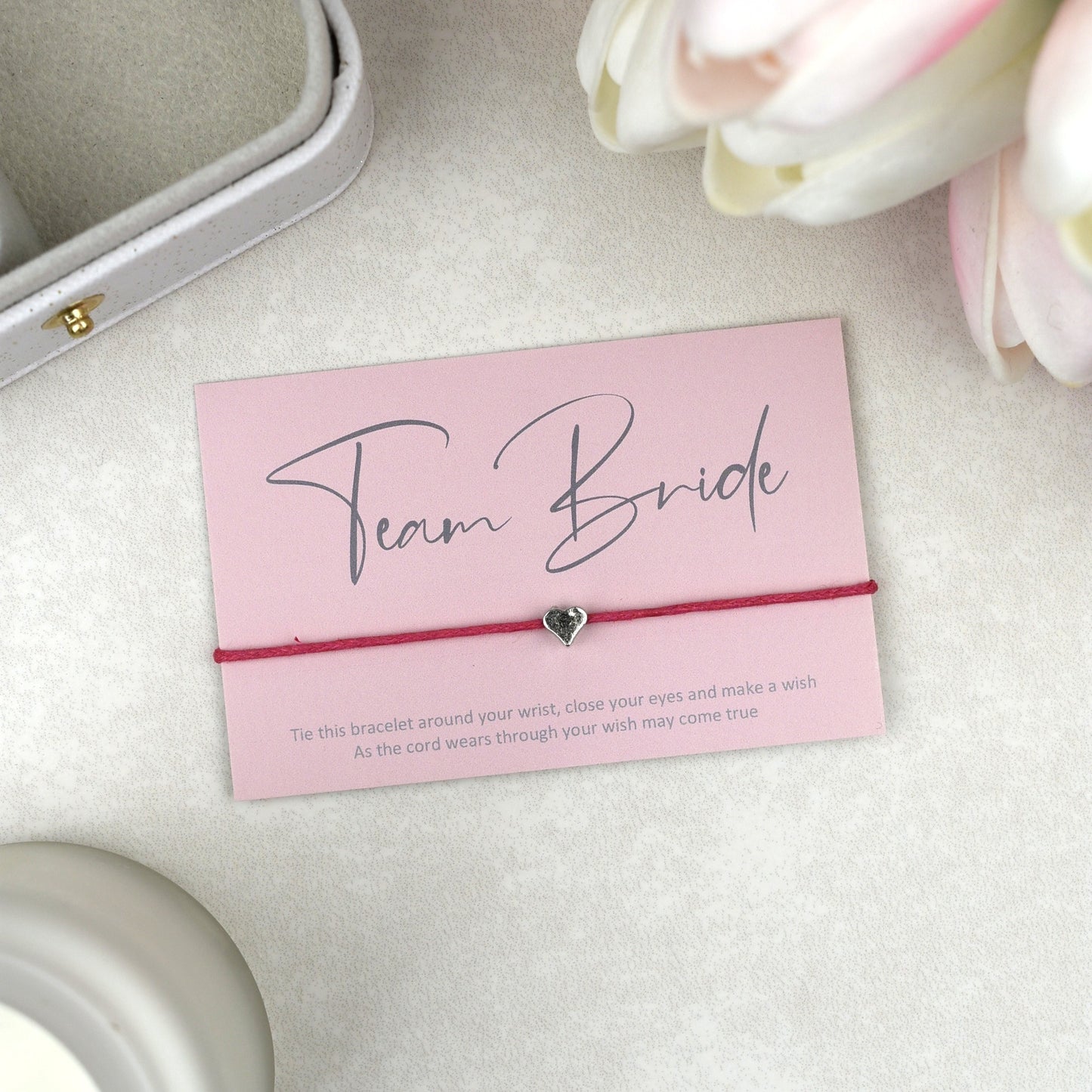 CLEARANCE - Team Bride Wish Bracelet | Pink | Heart Charm
