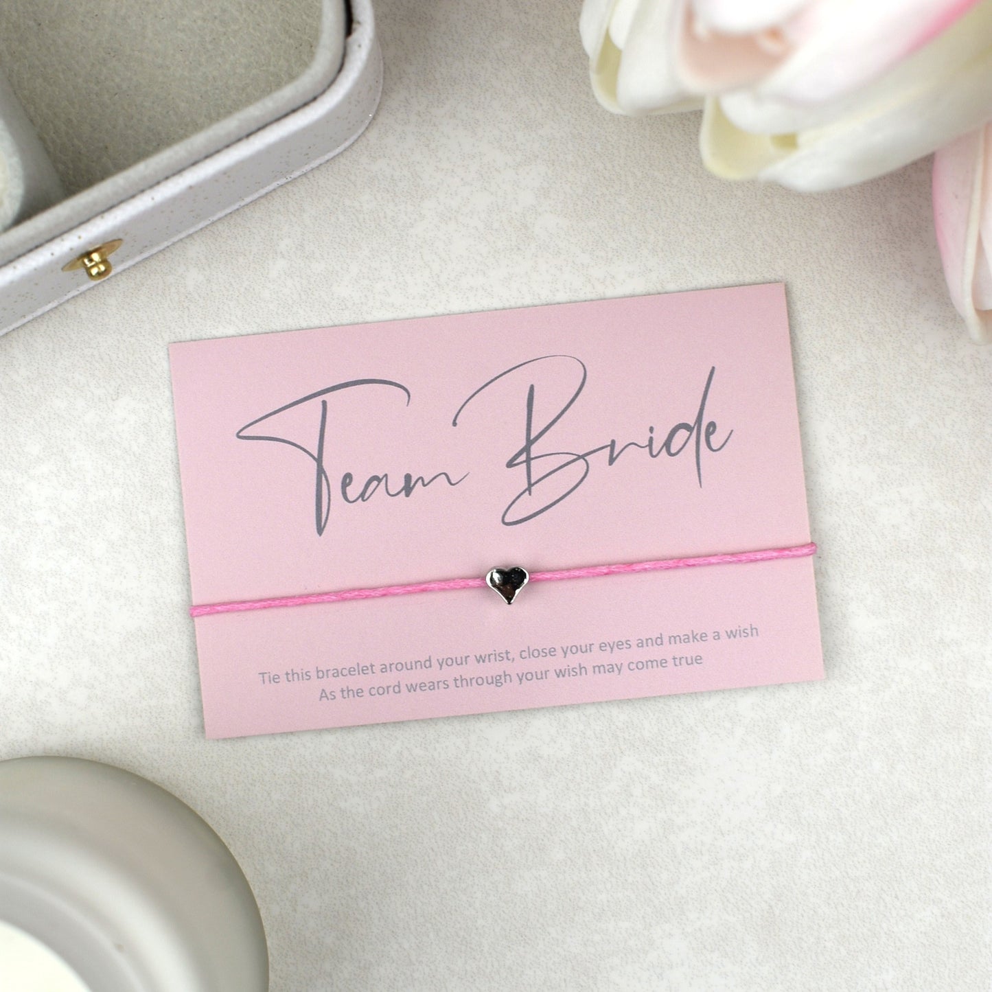 CLEARANCE - Team Bride Wish Bracelet | Pink | Heart Charm