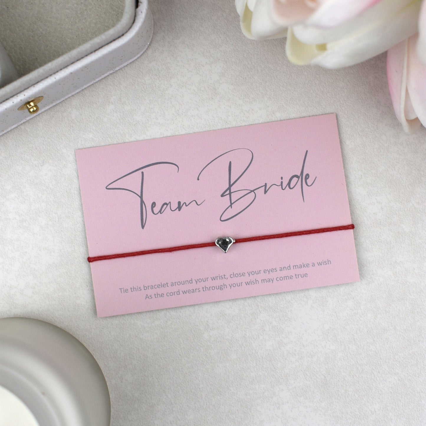 CLEARANCE - Team Bride Wish Bracelet | Pink | Heart Charm