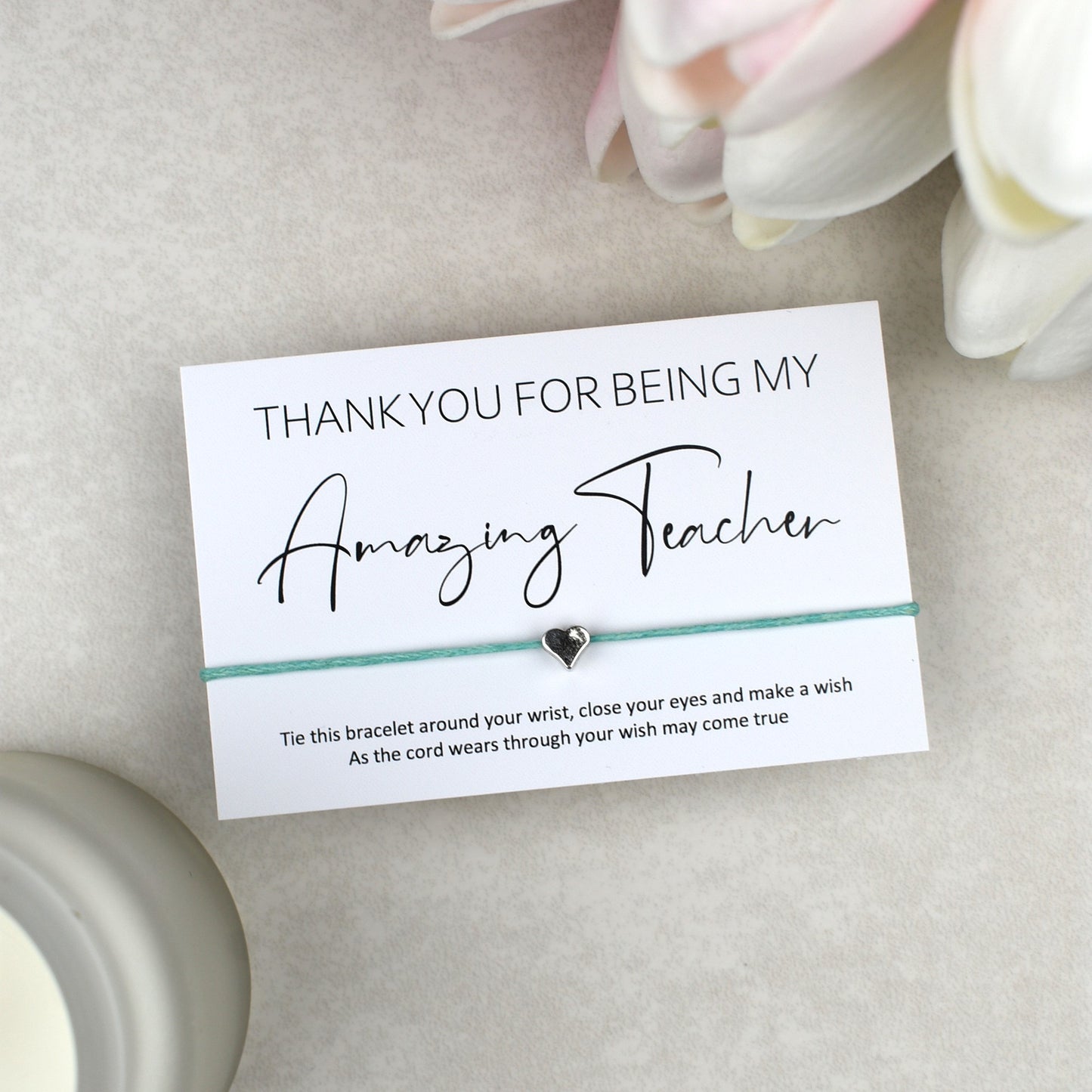 CLEARANCE - Thank You For Being My Amazing Teacher Wish Bracelet | Heart Charm