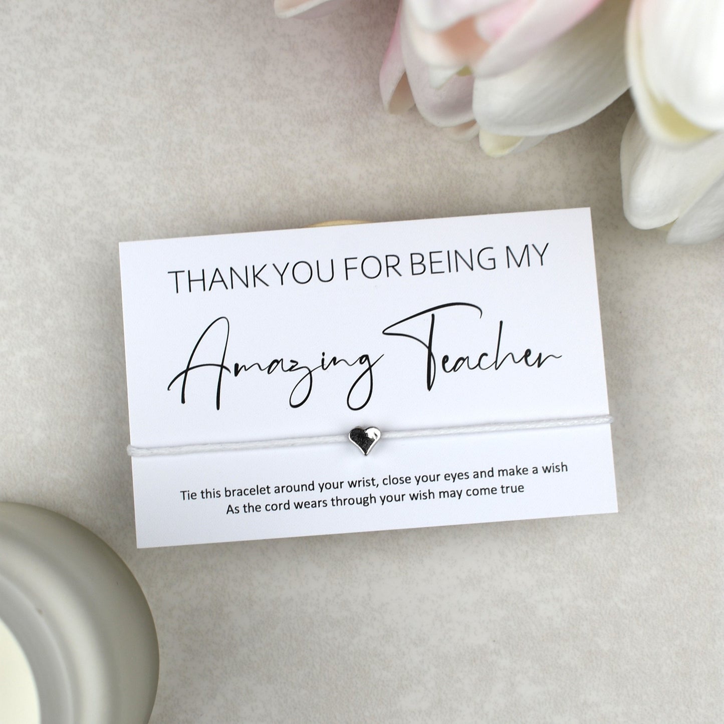 CLEARANCE - Thank You For Being My Amazing Teacher Wish Bracelet | Heart Charm