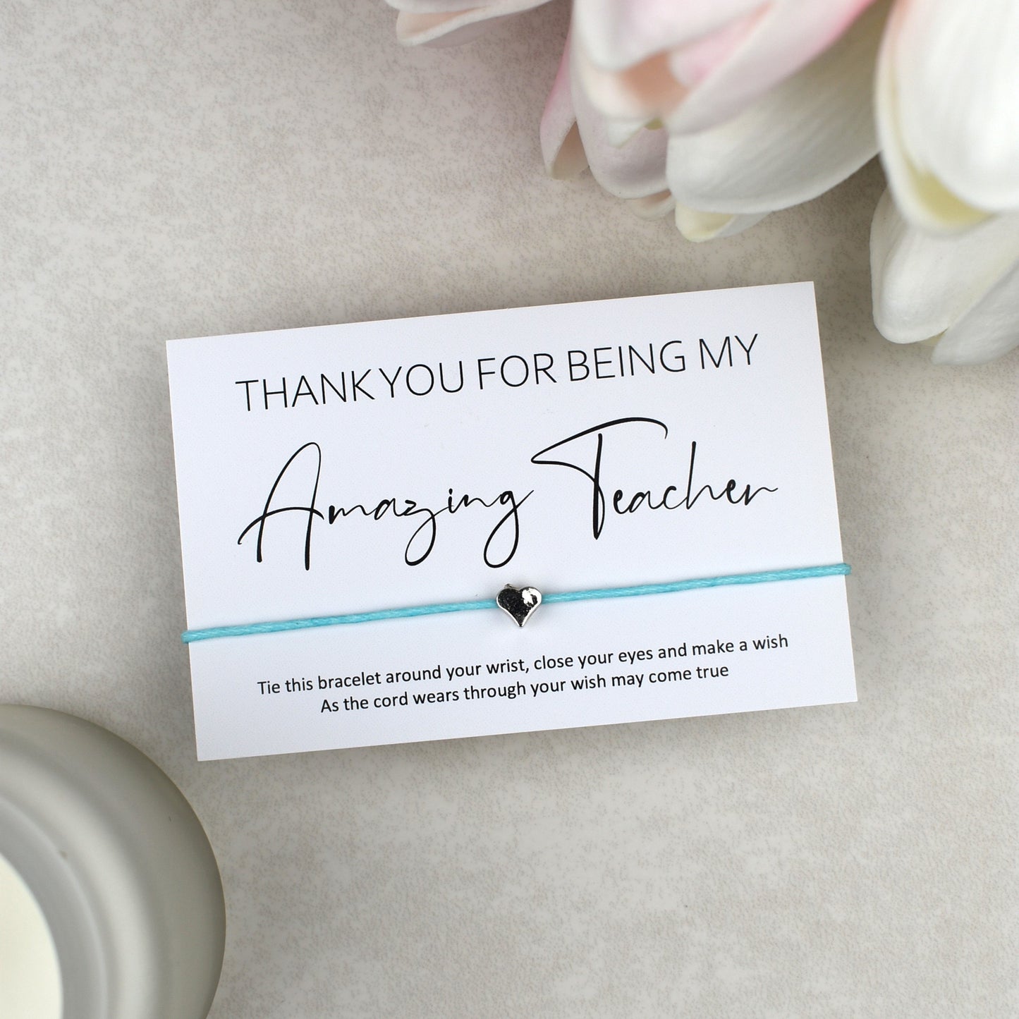 CLEARANCE - Thank You For Being My Amazing Teacher Wish Bracelet | Heart Charm