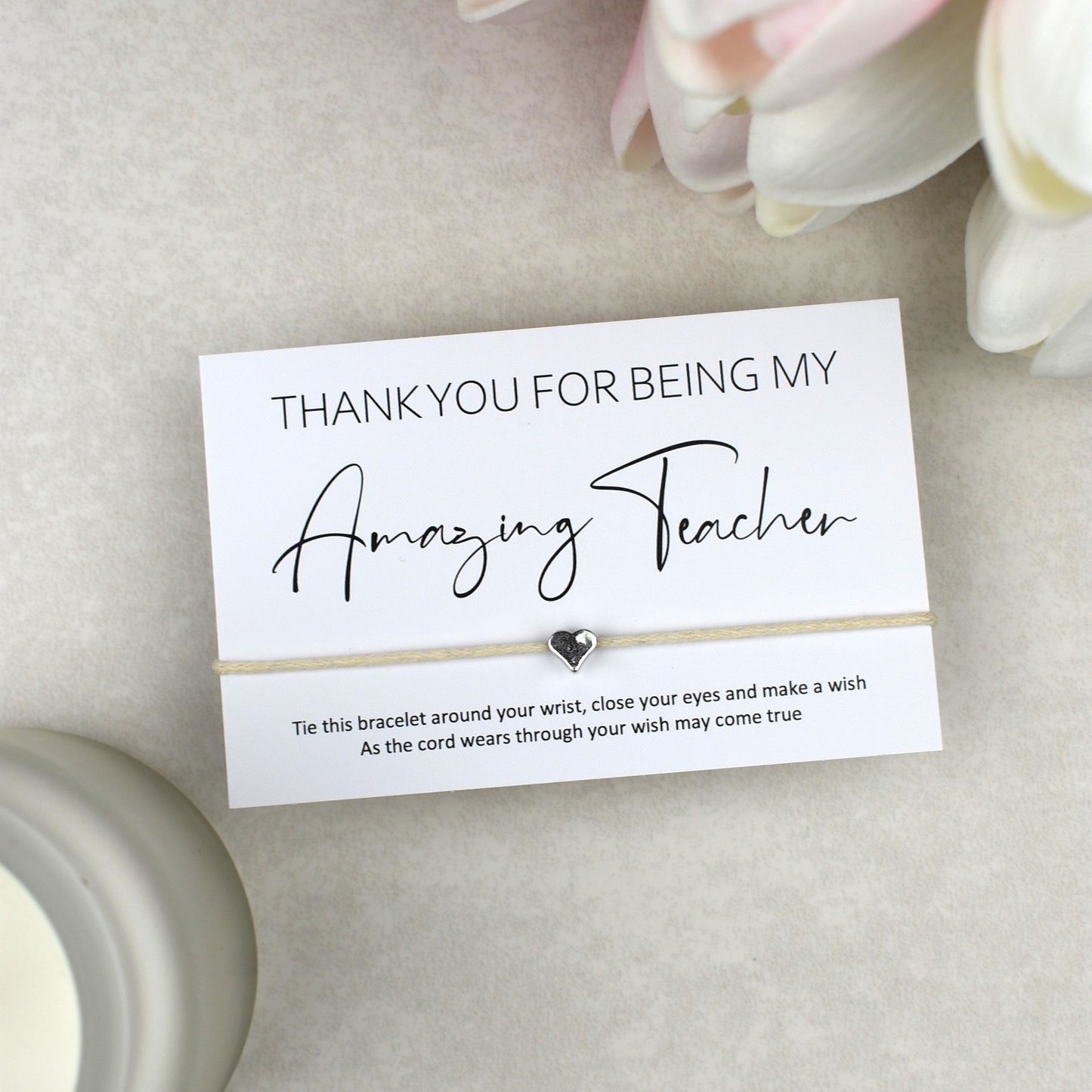 CLEARANCE - Thank You For Being My Amazing Teacher Wish Bracelet | Heart Charm