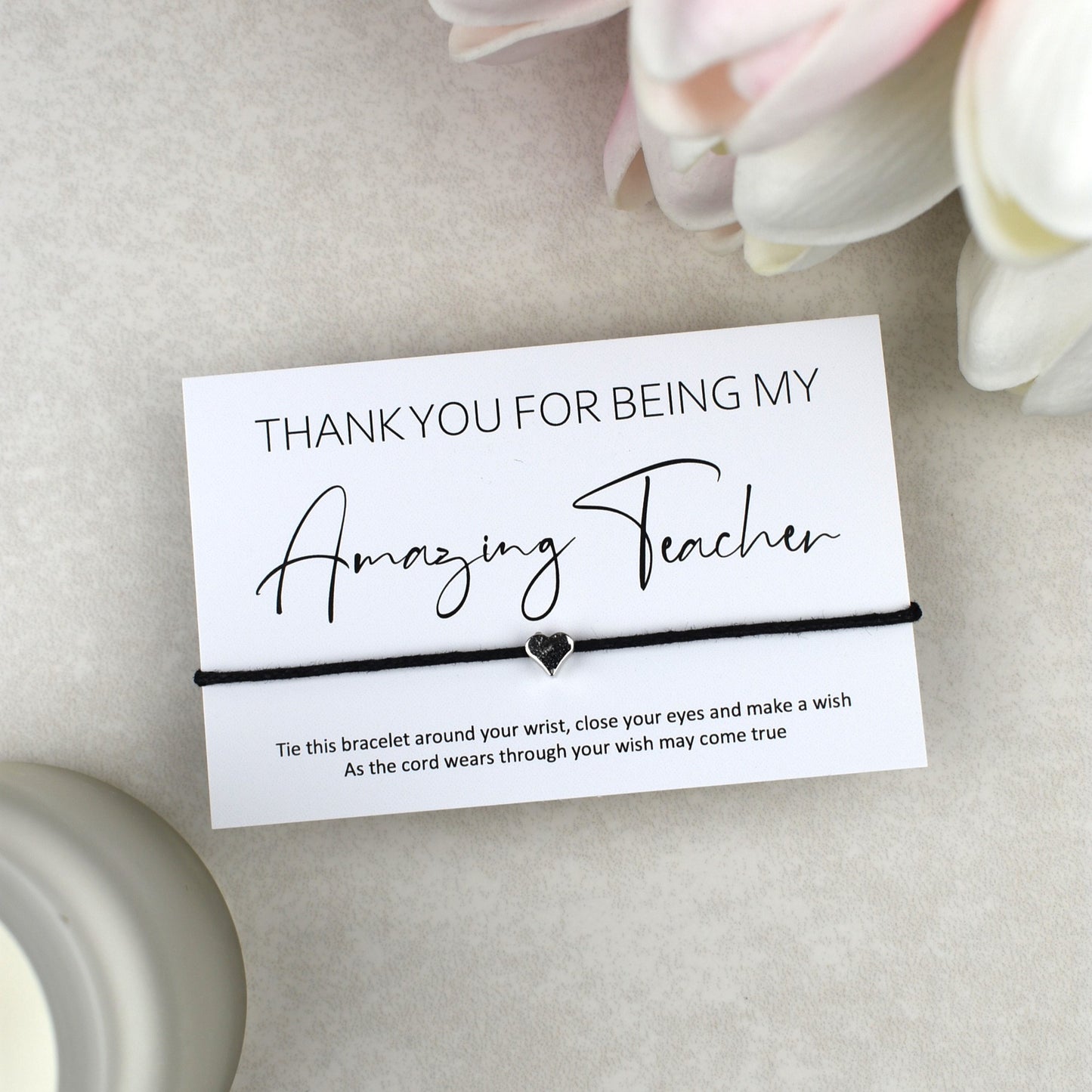 CLEARANCE - Thank You For Being My Amazing Teacher Wish Bracelet | Heart Charm