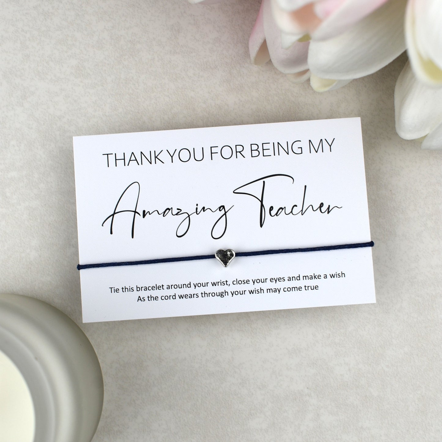 CLEARANCE - Thank You For Being My Amazing Teacher Wish Bracelet | Heart Charm