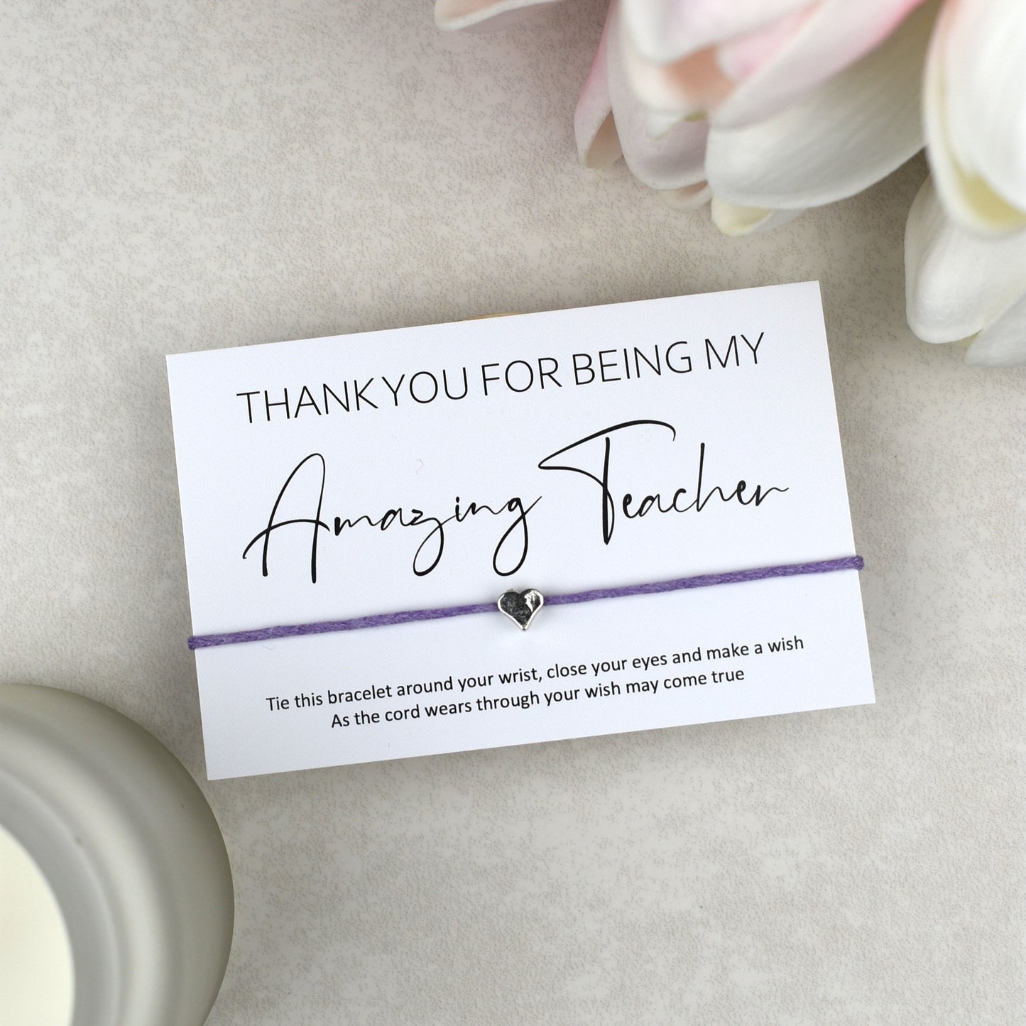 CLEARANCE - Thank You For Being My Amazing Teacher Wish Bracelet | Heart Charm