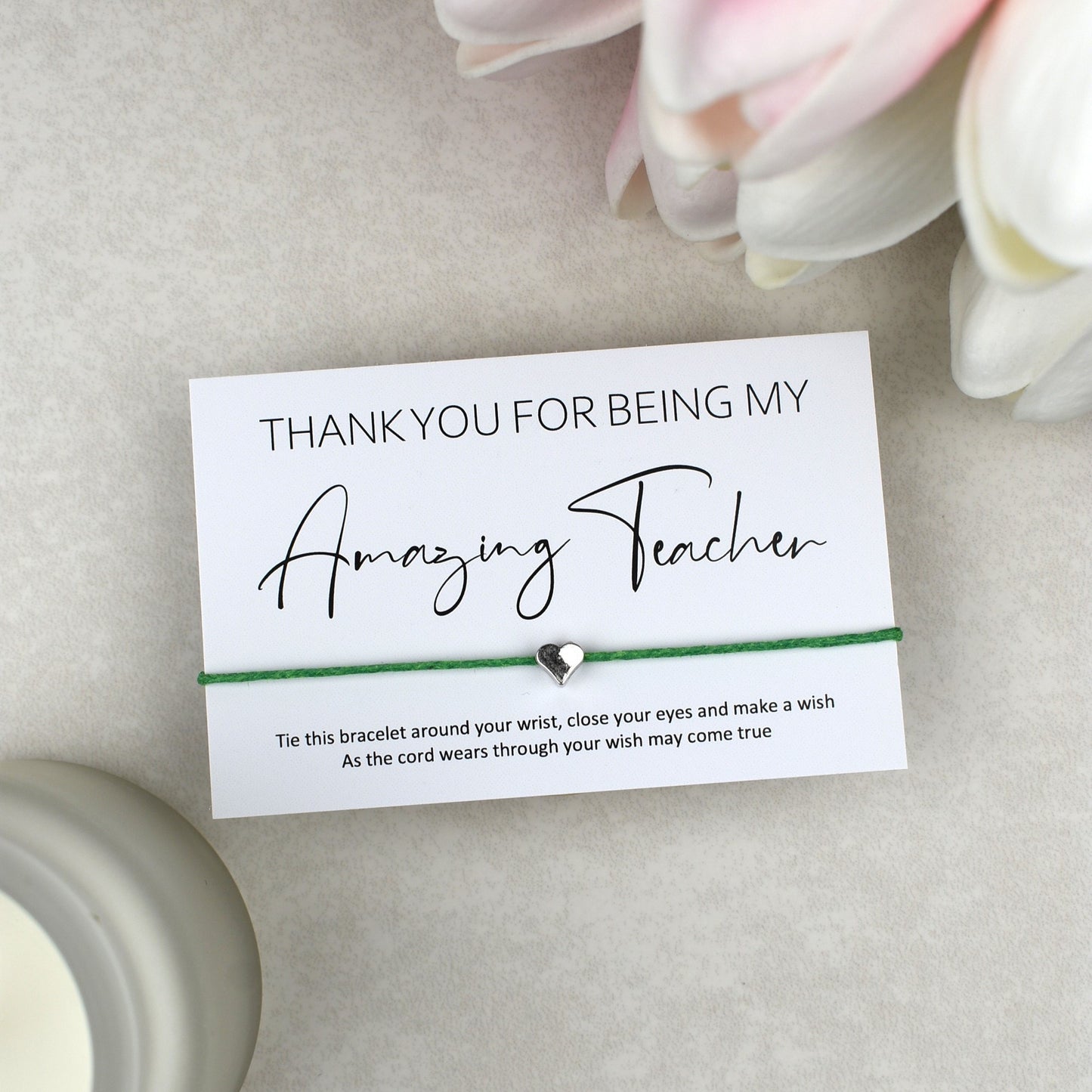 CLEARANCE - Thank You For Being My Amazing Teacher Wish Bracelet | Heart Charm
