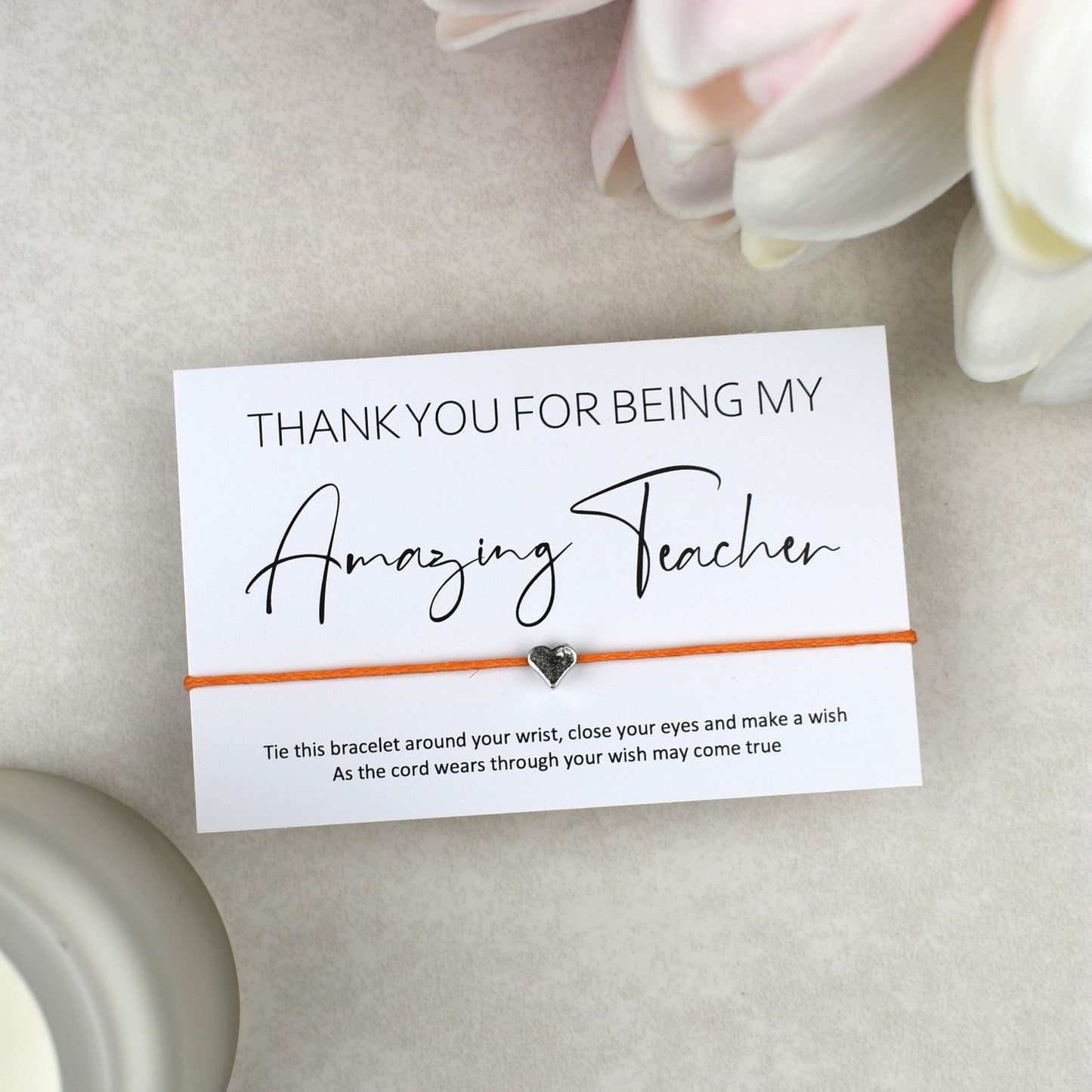 CLEARANCE - Thank You For Being My Amazing Teacher Wish Bracelet | Heart Charm