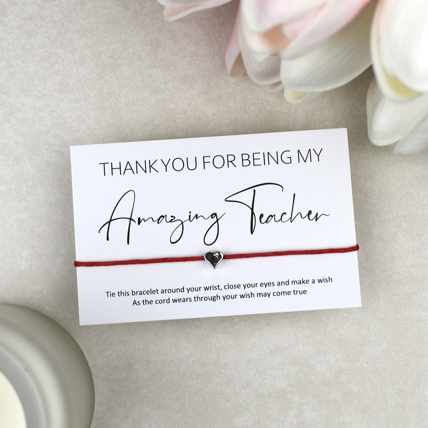 CLEARANCE - Thank You For Being My Amazing Teacher Wish Bracelet | Heart Charm