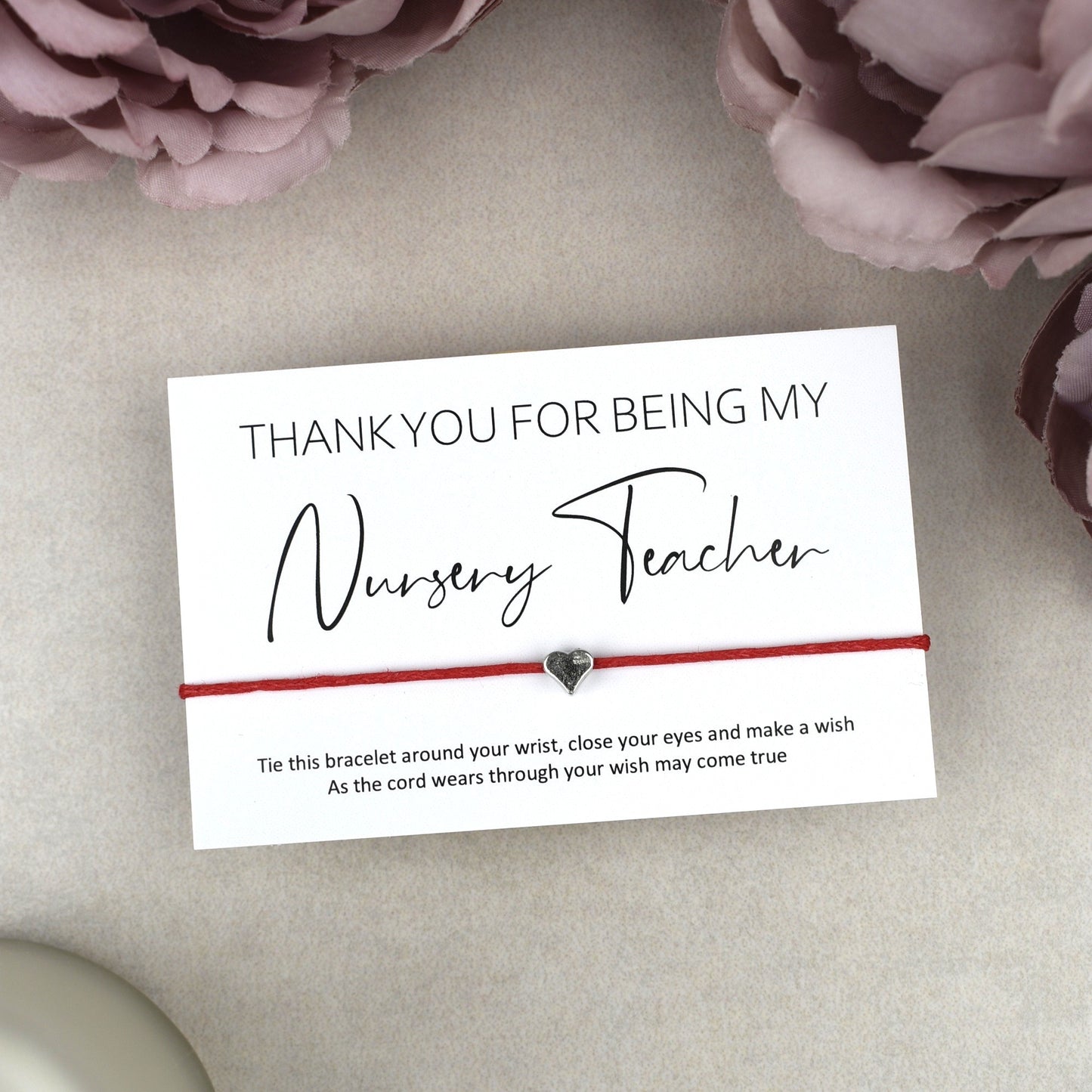 CLEARANCE - Thank You For Being My Nursery Teacher Wish Bracelet | Heart Charm