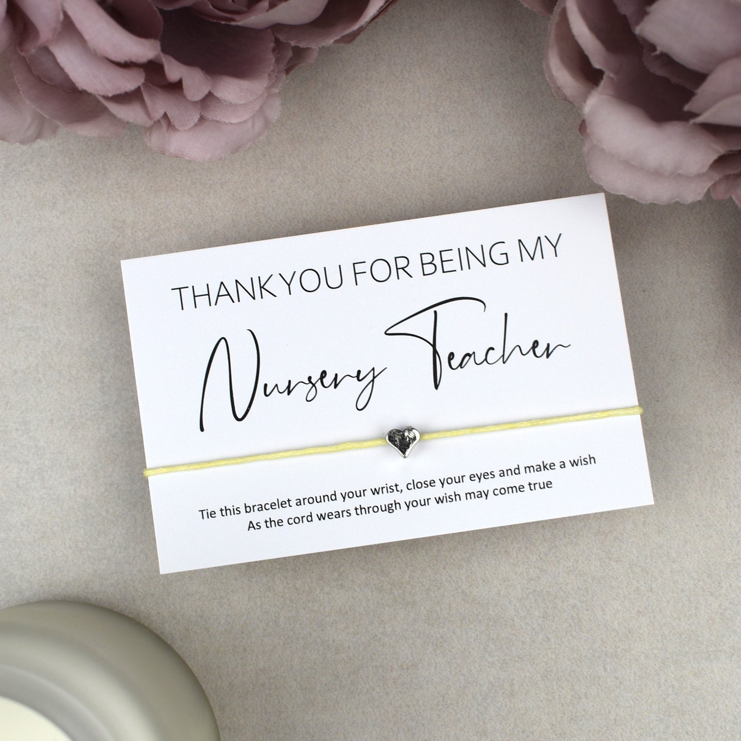 CLEARANCE - Thank You For Being My Nursery Teacher Wish Bracelet | Heart Charm