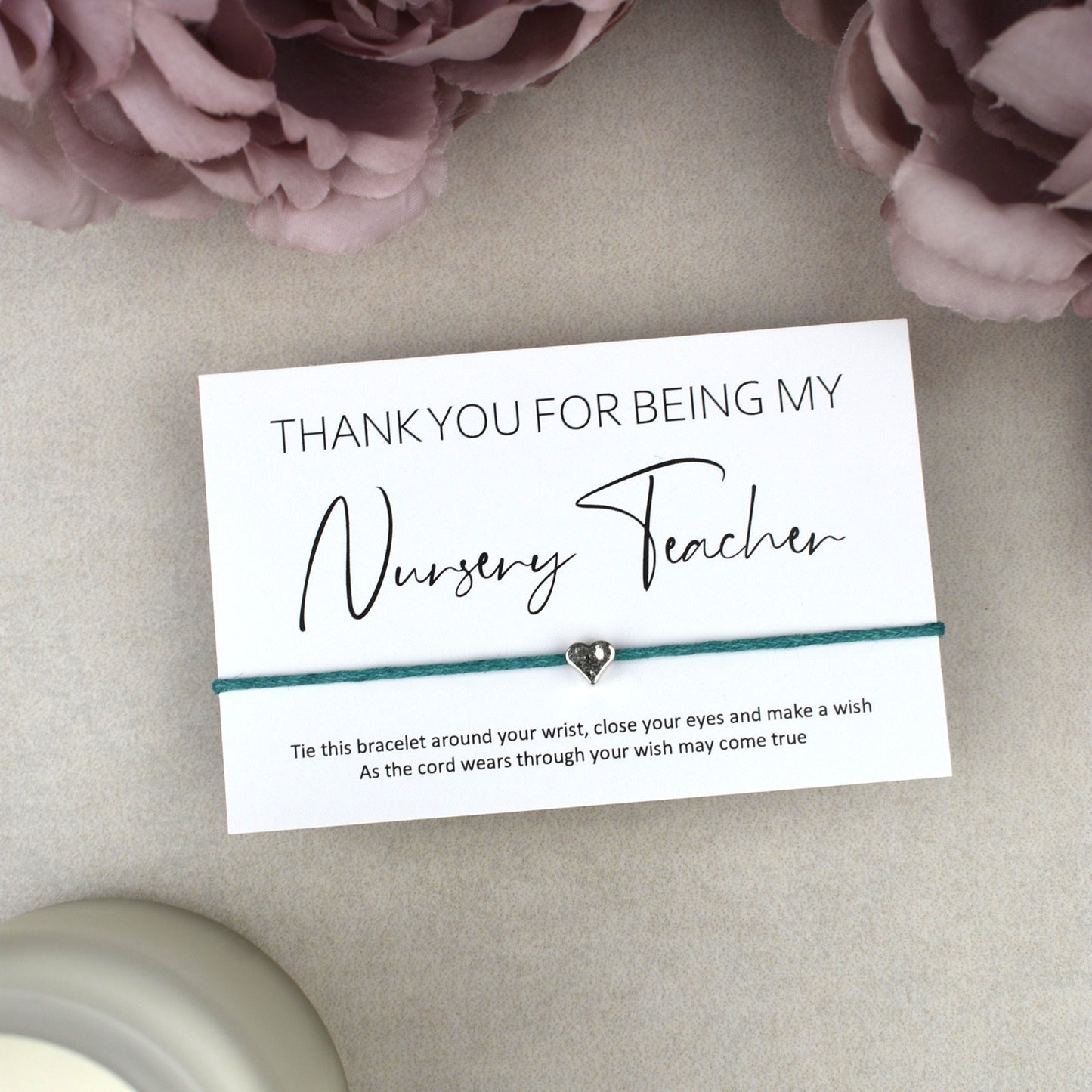 CLEARANCE - Thank You For Being My Nursery Teacher Wish Bracelet | Heart Charm