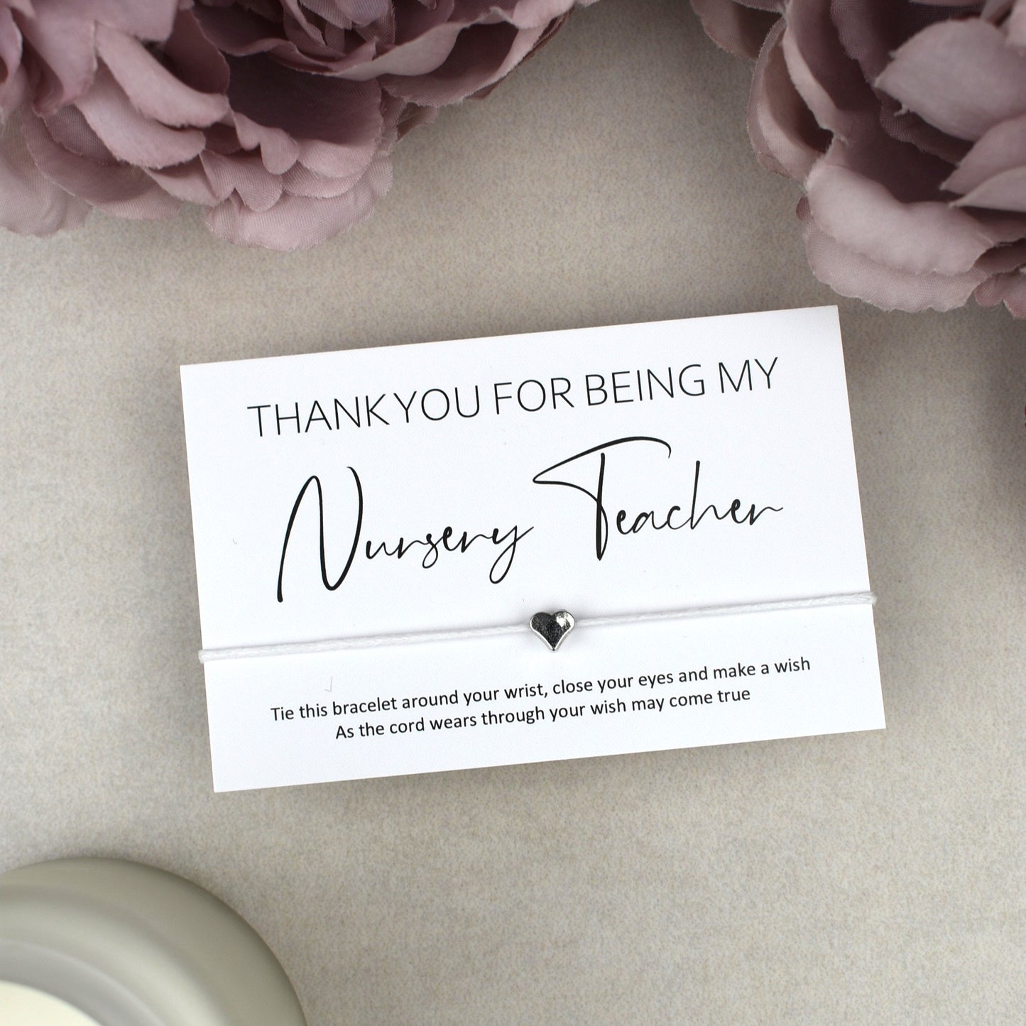 CLEARANCE - Thank You For Being My Nursery Teacher Wish Bracelet | Heart Charm
