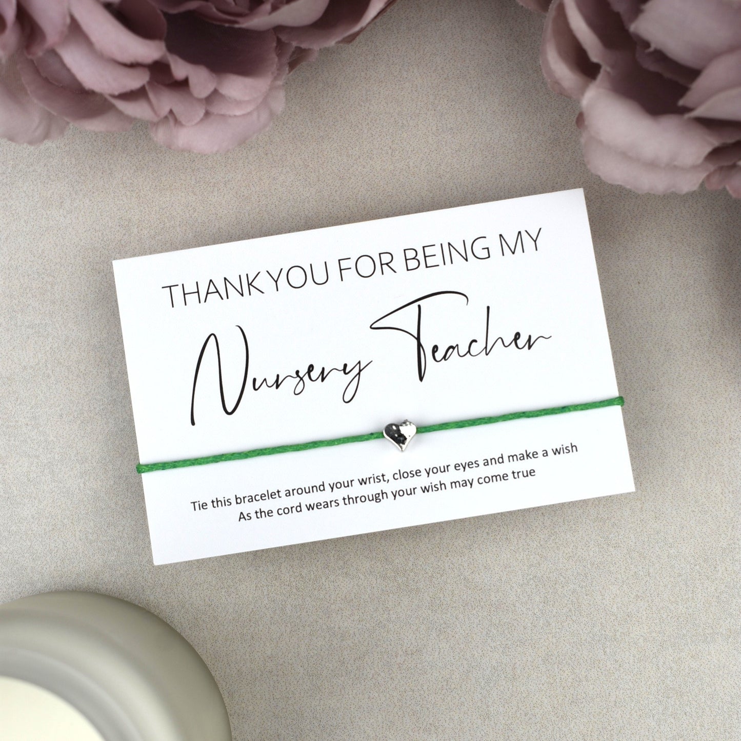 CLEARANCE - Thank You For Being My Nursery Teacher Wish Bracelet | Heart Charm