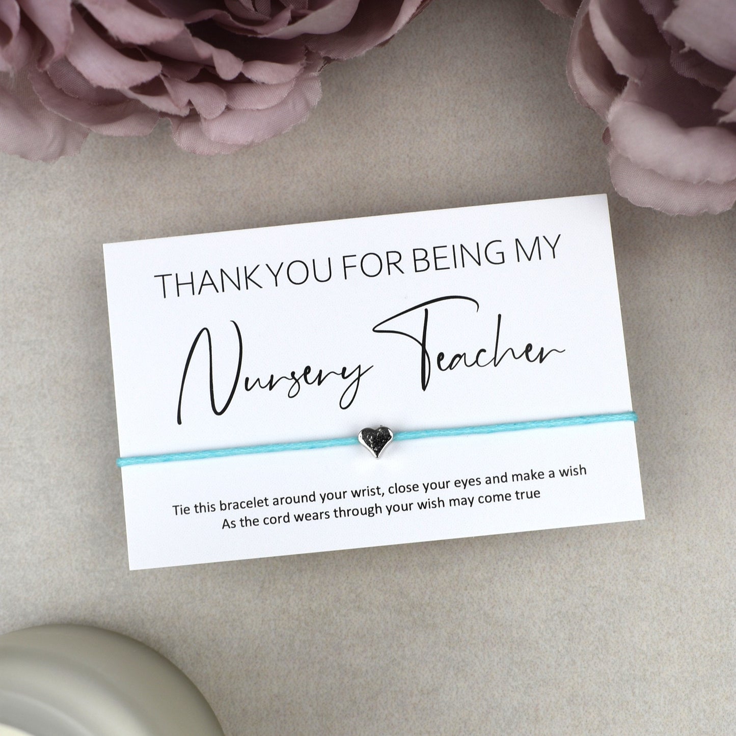 CLEARANCE - Thank You For Being My Nursery Teacher Wish Bracelet | Heart Charm