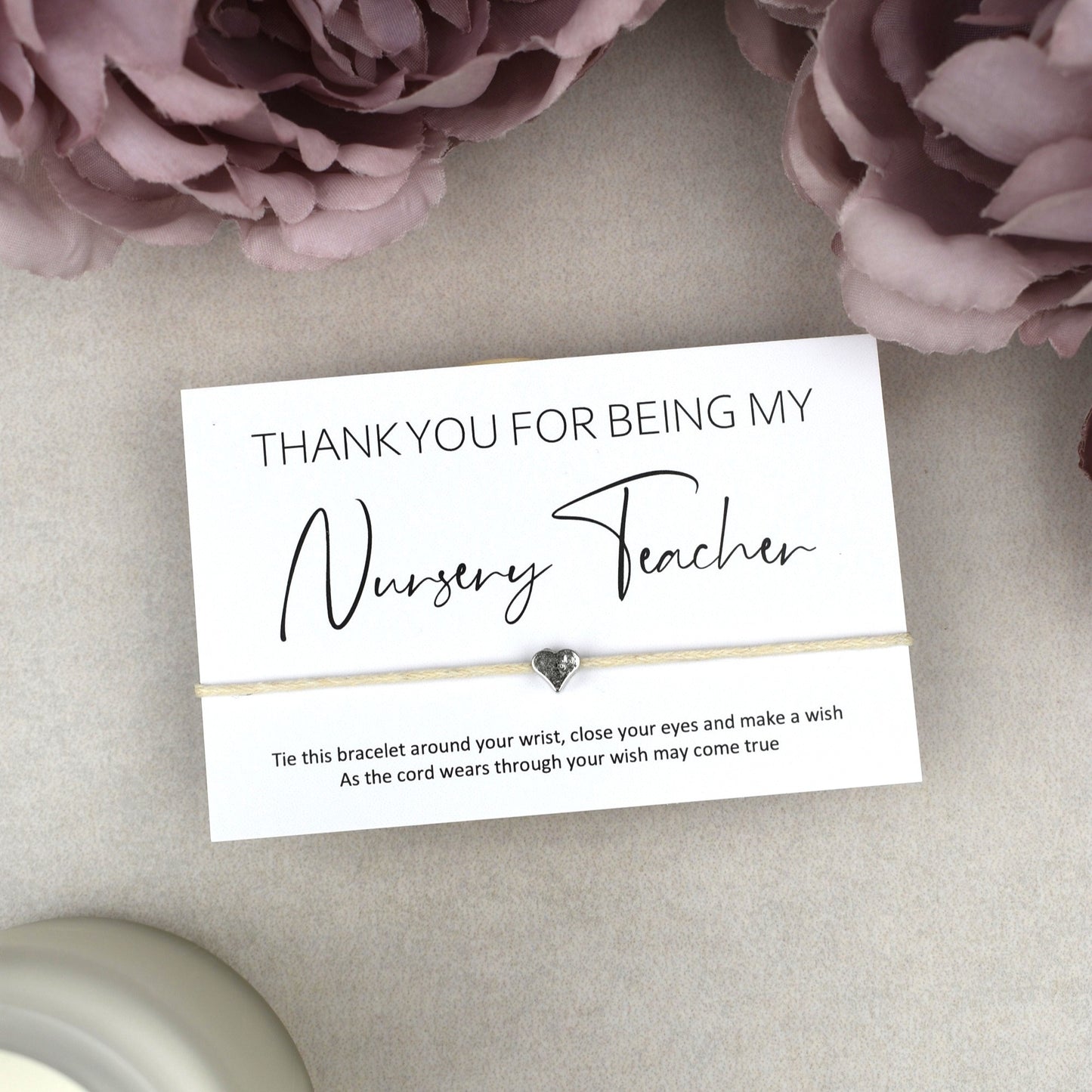 CLEARANCE - Thank You For Being My Nursery Teacher Wish Bracelet | Heart Charm