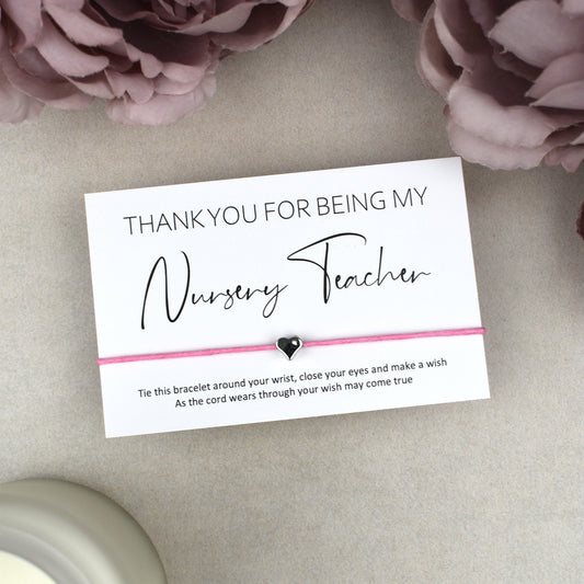 CLEARANCE - Thank You For Being My Nursery Teacher Wish Bracelet | Heart Charm
