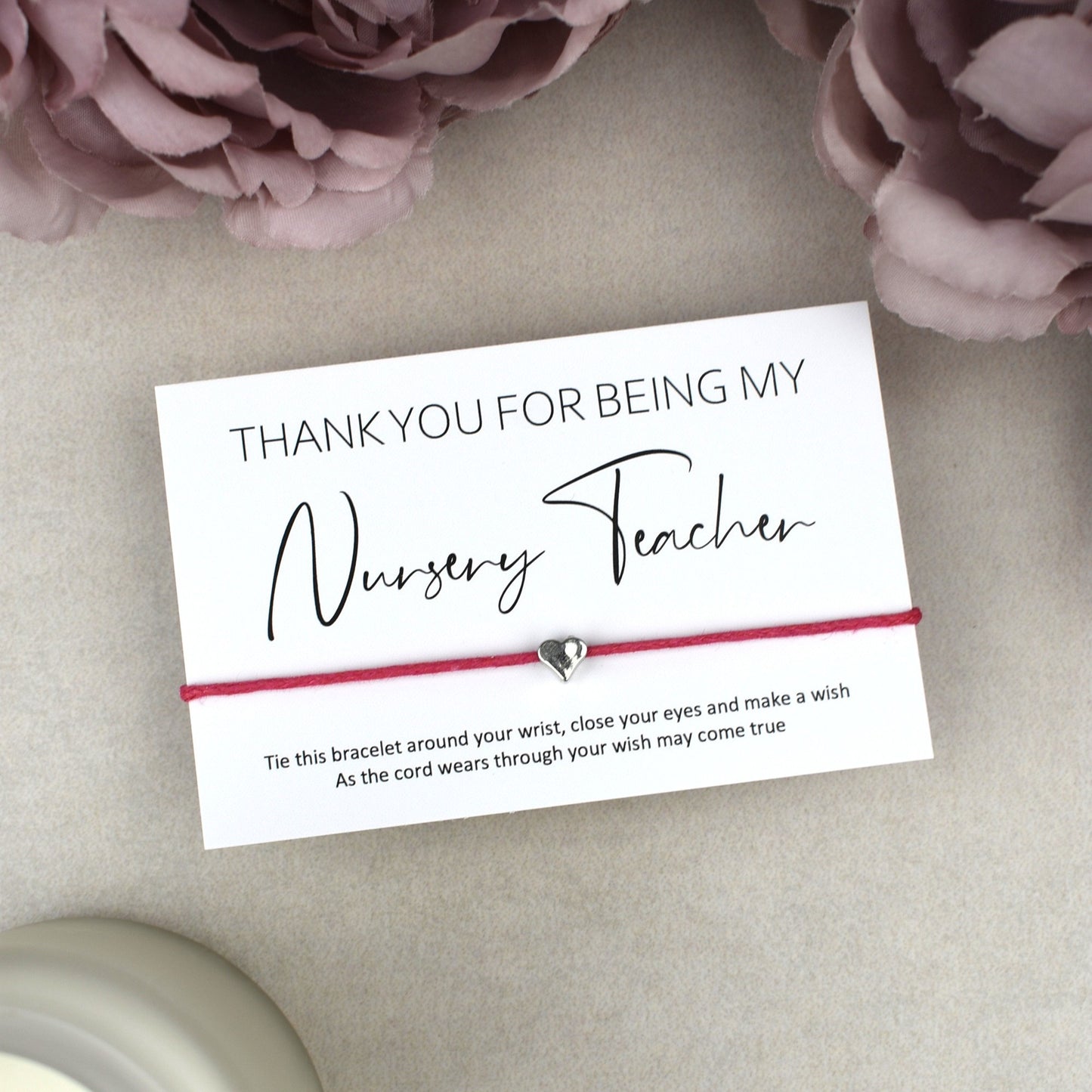 CLEARANCE - Thank You For Being My Nursery Teacher Wish Bracelet | Heart Charm