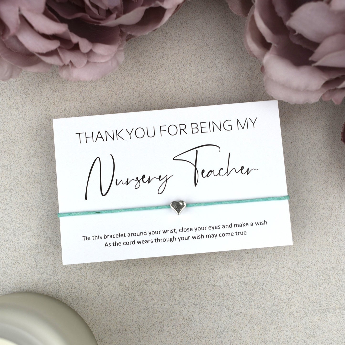 CLEARANCE - Thank You For Being My Nursery Teacher Wish Bracelet | Heart Charm